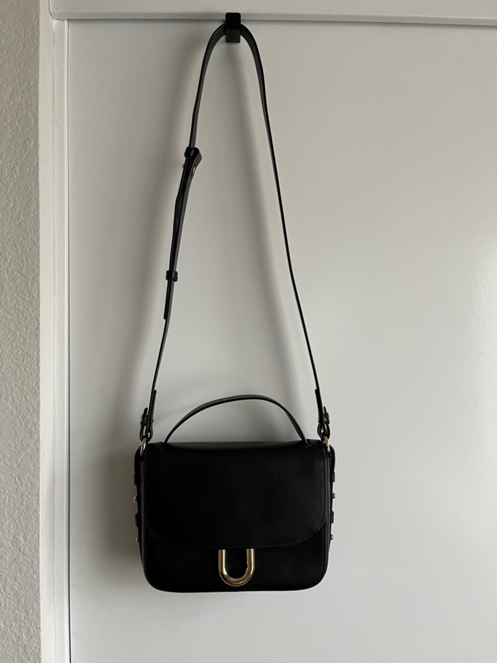 J. Crew Black Structured Leather Crossbody Bag
